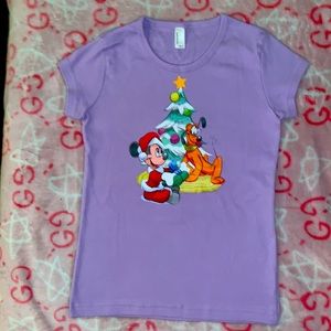 Girl’s Cute Mickey Mouse Christmas Fitted T-Shirt Kid Sz 12 American Apparel New